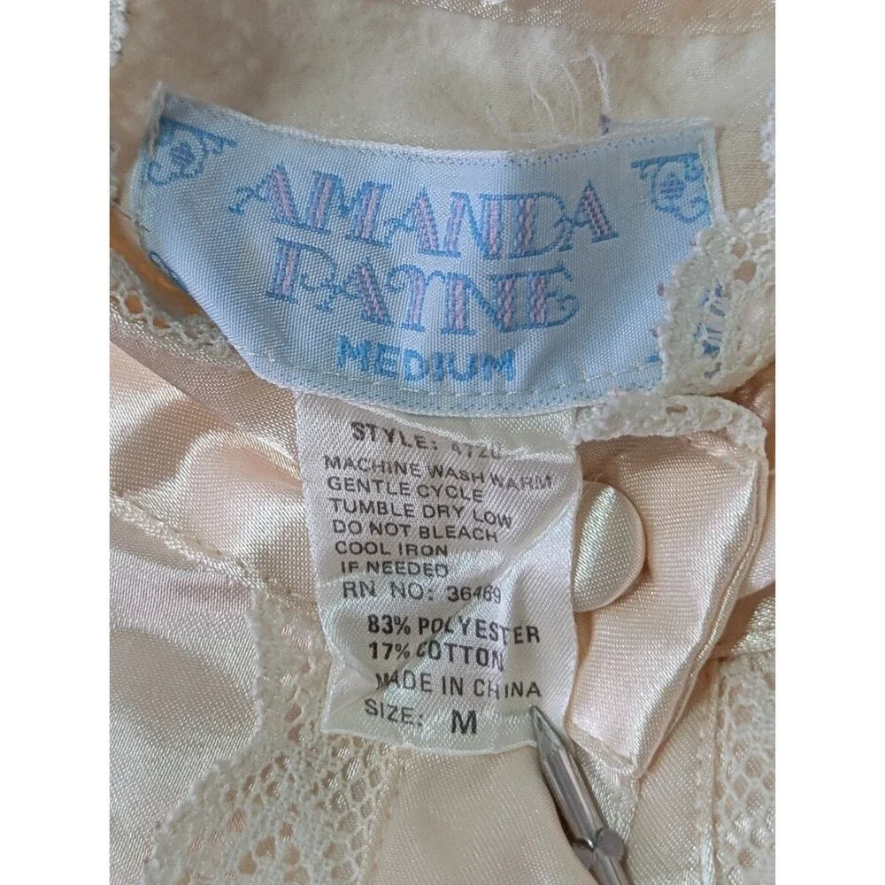 Amanda Payne Satin Nightgown Pajama Shirt Womens Medium Ivory Lace Embroidery